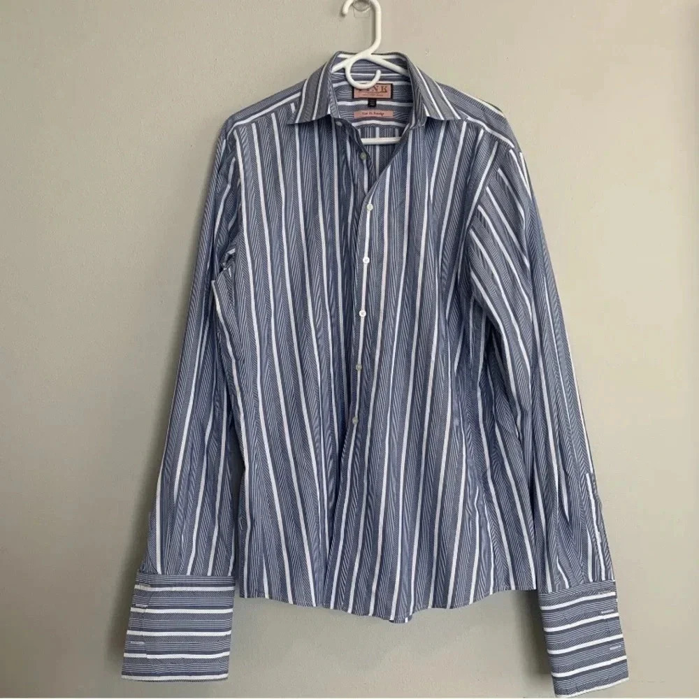 Jermyn Street Thomas Pink London Men's Dress Shirt Blue Striped French Cuff 16.5